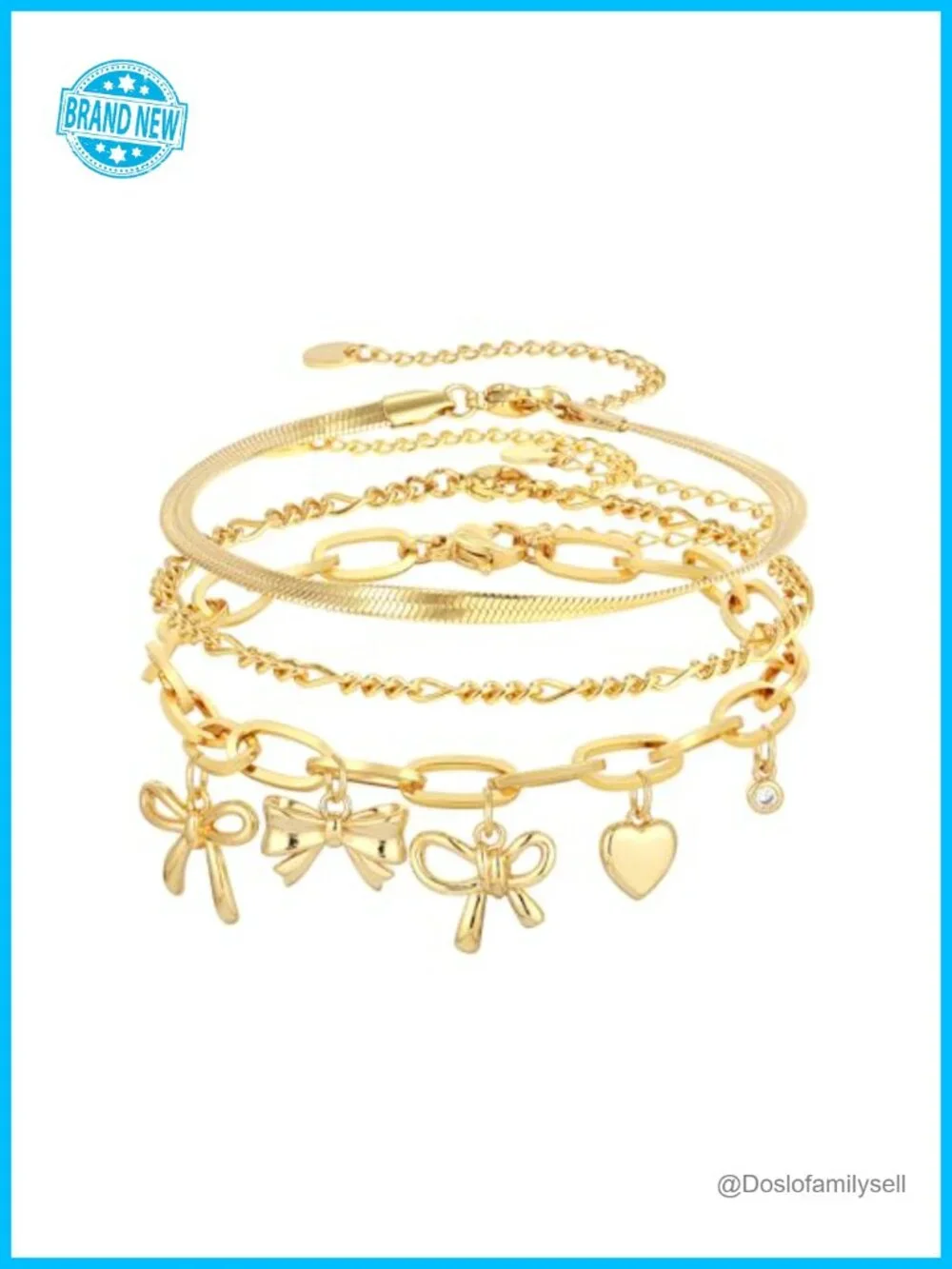 3PC Charm Gold Bracelet Set Non Tarnish 14k Plated Dainty Stackable Trendy